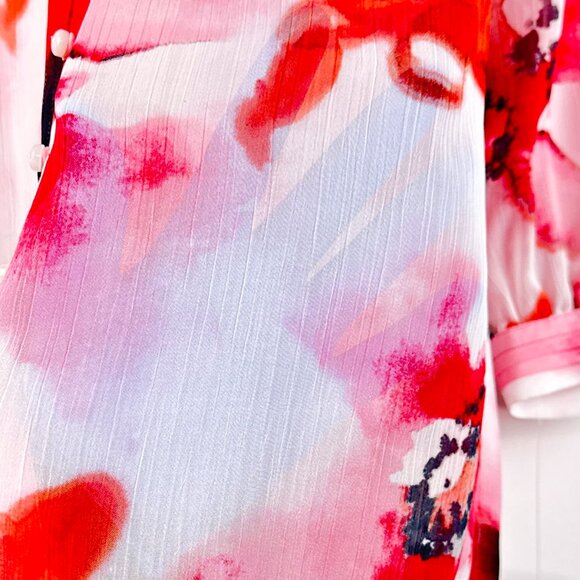 NWT Jones New York Pink Bloom Signature Petite Sheer Blouse Red Black Size PP - Picture 8 of 14